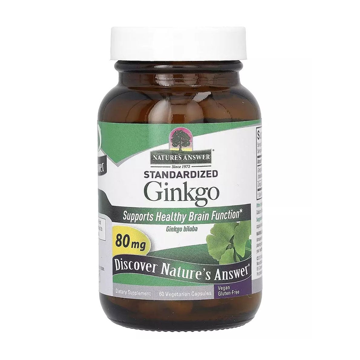 Гінкго білоба Nature's Answer Standardized Ginkgo, 80 мг, 60 вегетаріанських капсул